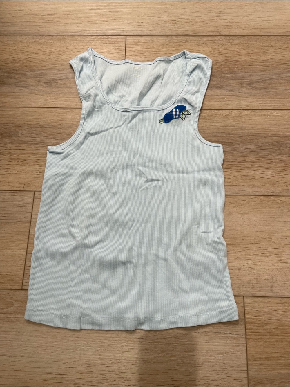 Women's Maeve Light Blue Ribbed Tank Top with blueberry embroidery size medium